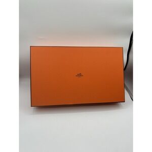 Hermes Authentic Empty Orange Gift box Tissue Ribbon Receipt Folder 15"x9.5"x3"